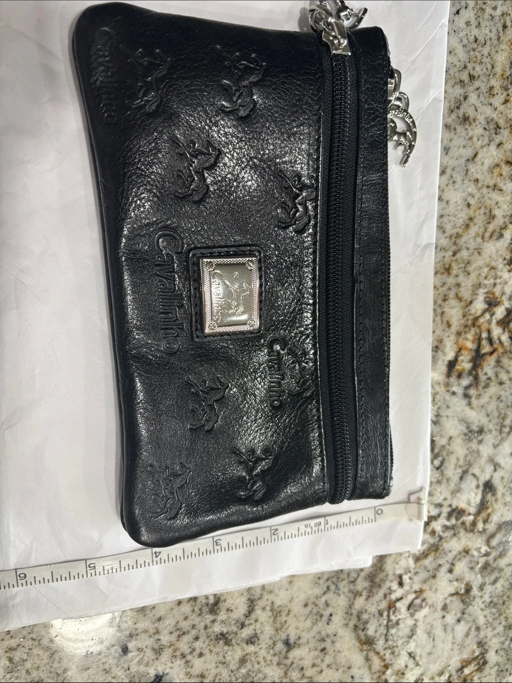 Black Patent Leather Embossed Cosmetic Pouch with Zip NWOT